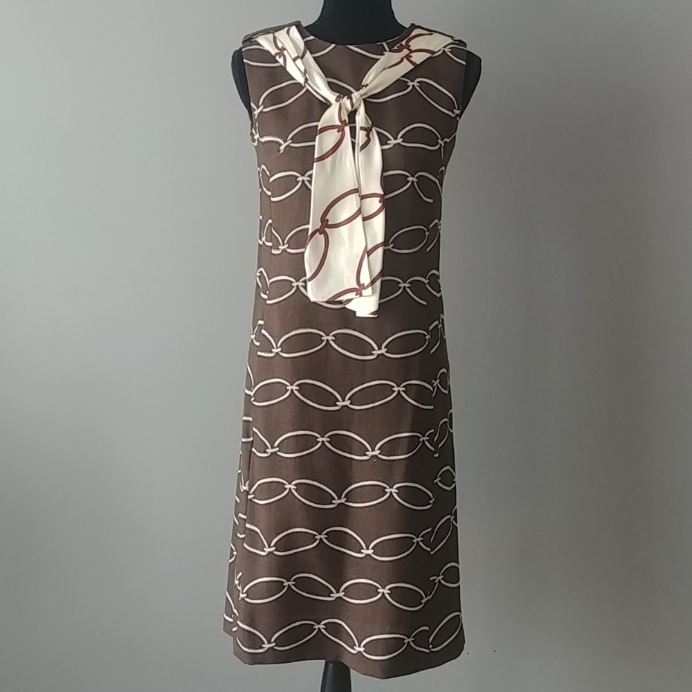 VTG L'Aiglon Brown White Linen Dress sz 10